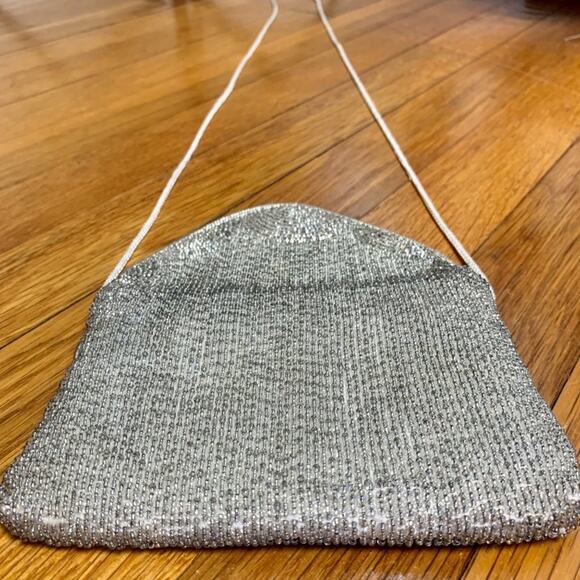 Vintage Andre Cellini Silver Beaded purse with Satin Rope Strap - Picture 6 of 16